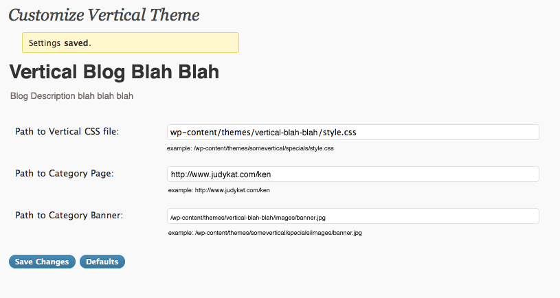 Wordpress Theme Options Form
